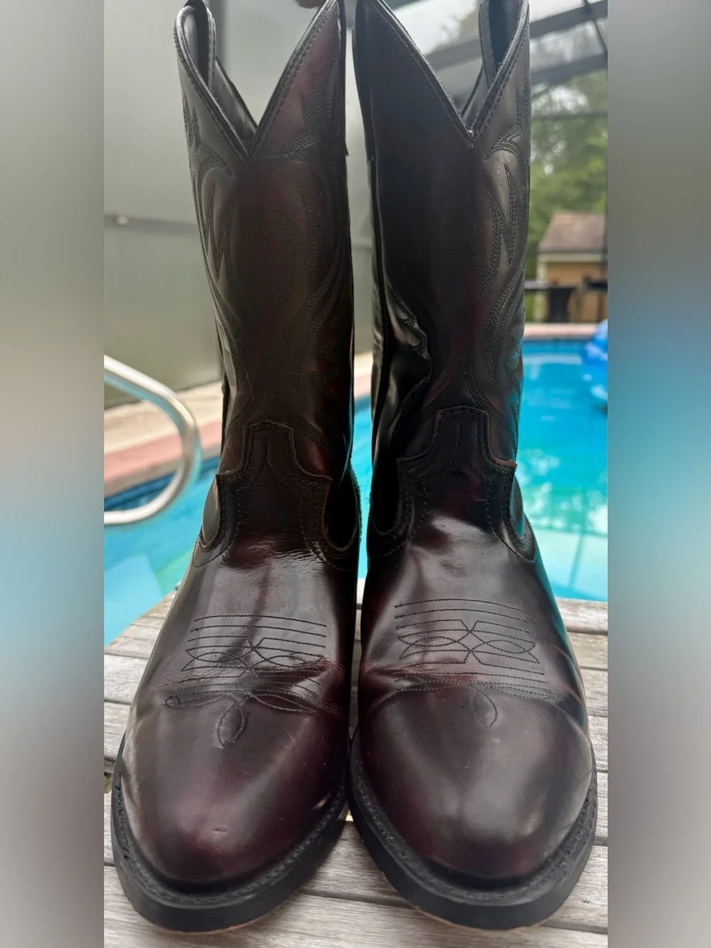 LAREDO BIRCHWOOD WESTERN LEATHER BOOTS BLACK CHERRY MENS SIZE 11D